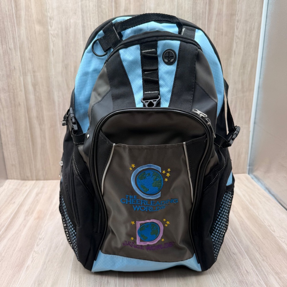 The Cheerleading Worlds Backpack Unisex Large Blue Black Excellent Embroidered